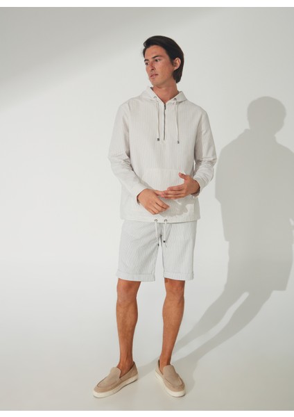 Basic Kapüşon Yaka Çizgili Ekru Erkek Gömlek DINOS 2