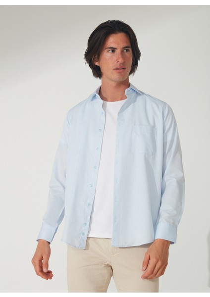 Klasik Yaka Armürlü Mavi - Buz Erkek Gömlek GM2025000265