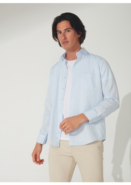 Klasik Yaka Armürlü Mavi - Buz Erkek Gömlek GM2025000265 fiyatları