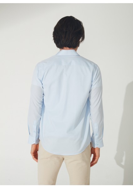 Klasik Yaka Armürlü Mavi - Buz Erkek Gömlek GM2025000265 indirimleri