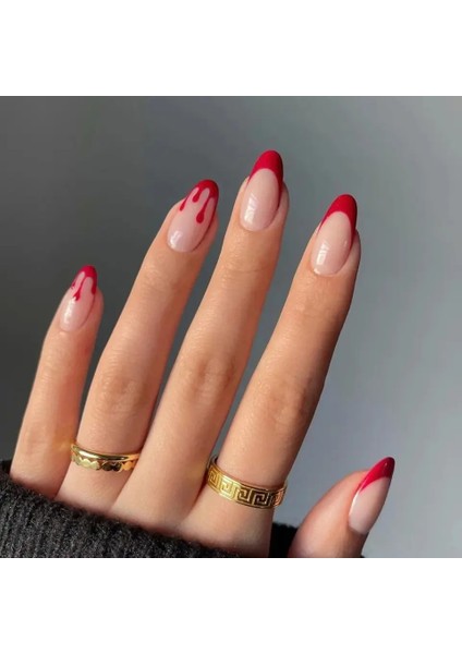 Sybelle Kozmetik 24 Adet Kırmızı Çizgili Takma Tırnak