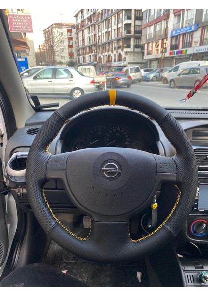 Opel Corsa C - Opel Combo uyumlu sarı çizgili sarı dikiş direksiyon kılıfı fiyatları