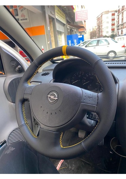 Opel Corsa C - Opel Combo uyumlu sarı çizgili sarı dikiş direksiyon kılıfı modelleri