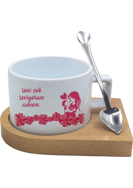 Anneler Günü Temalı Ahşap Altlıklı Seramik Fincan Hk2643 fiyatları
