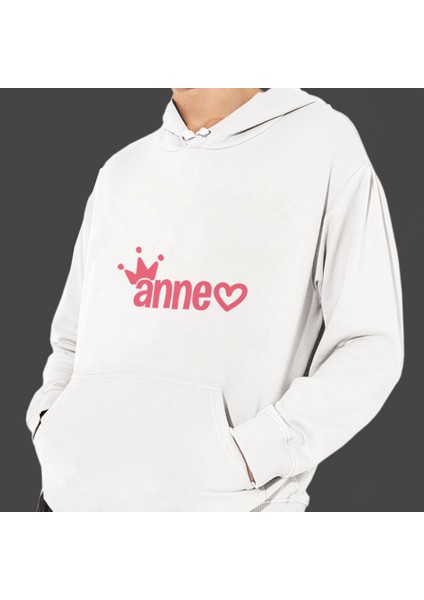 Anneler Günü "annem" Baskılı Cepli, Kapşonlu Beyaz Unisex Sweatshirt HK2625
