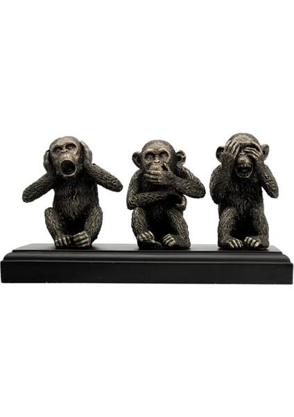 Bronz Renk Kaideli 3 Maymun Figür 26CM