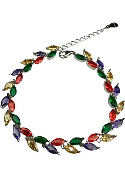 925 Ayar Gümüş Turuncu Yeşil Mor Mekik Kesim Zirkon Taşlı Bileklik