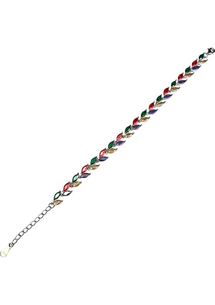 925 Ayar Gümüş Turuncu Yeşil Mor Mekik Kesim Zirkon Taşlı Bileklik fiyatları