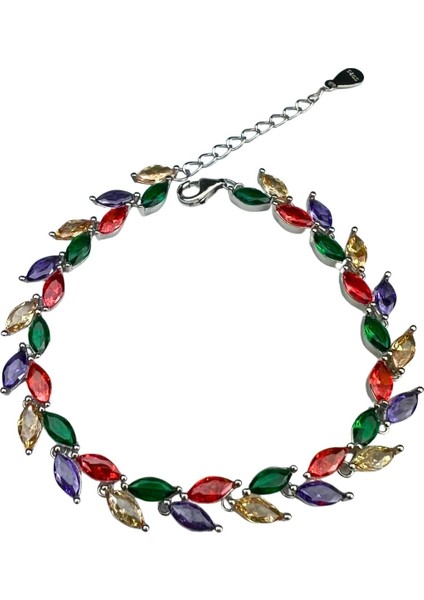 925 Ayar Gümüş Turuncu Yeşil Mor Mekik Kesim Zirkon Taşlı Bileklik modelleri