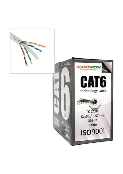 Teknogreen 4X2X23 Awg Cat6 Utp Veri Iletişim KABLOSU-305 Metre