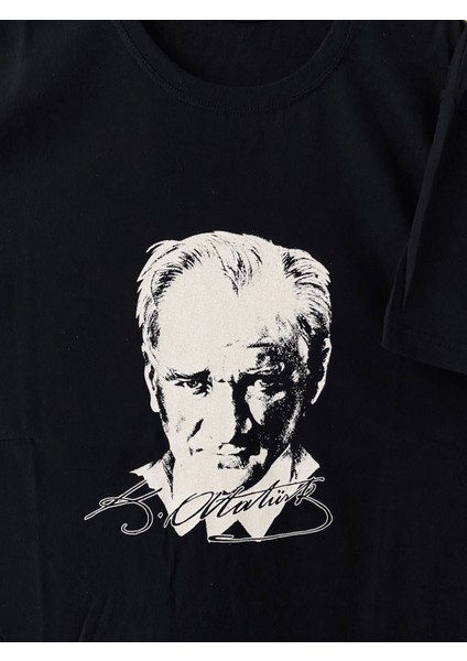 Siyah Atatürk Tişört Yetişkin Atatürk Baskılı T-Shirt