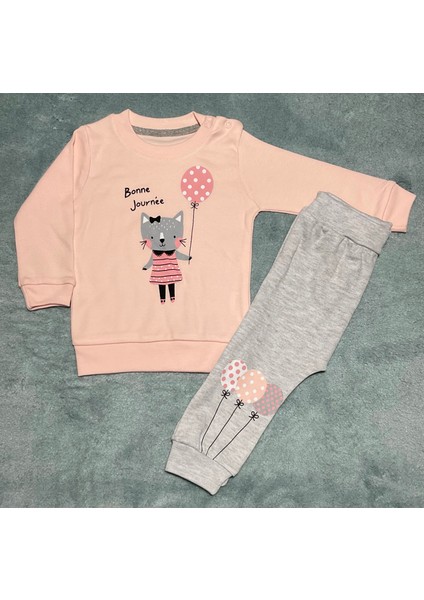 Kız Bebek Balonlu Kedili 2 Parça Takım
