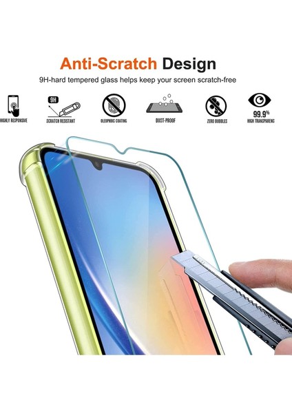 MTK Moveteck Samsung Galaxy A34 Uyumlu Kılıf Köşe Korumalı Darbeye Dayanıklı Şeffaf Antishock Silikon + 9h Temperli Cam Set