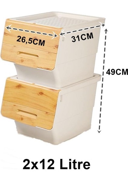 Motek Bambu Tekerlekli Organizer Çok Amaçlı Saklama Kutusu 2X12 Lt