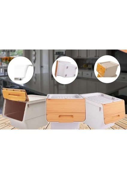 Motek Bambu Tekerlekli Organizer Çok Amaçlı Saklama Kutusu 1X12 Lt