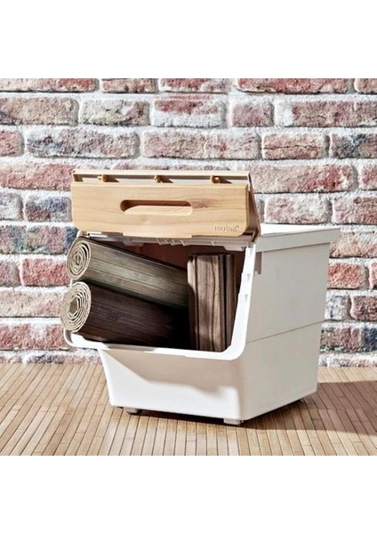 Motek Bambu Tekerlekli Organizer Çok Amaçlı Saklama Kutusu 1X12 Lt