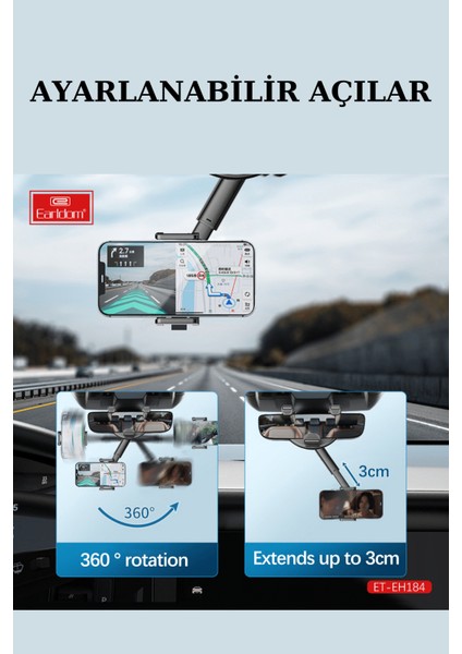 Dikiz Aynası Uyumlu Teleskopik Ayarlı Telefon Tutucu modelleri