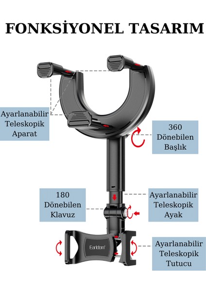 Dikiz Aynası Uyumlu Teleskopik Ayarlı Telefon Tutucu fırsatları