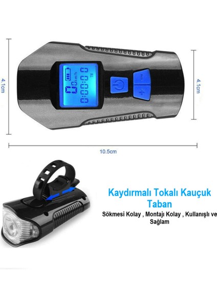 Duhalıne Bisiklet LCD Hız Gösterge Km Ekranı Su Geçirmez Şarjlı LED Işık 4 Mod Işık Korna 6 Mod Ses 3 In 1