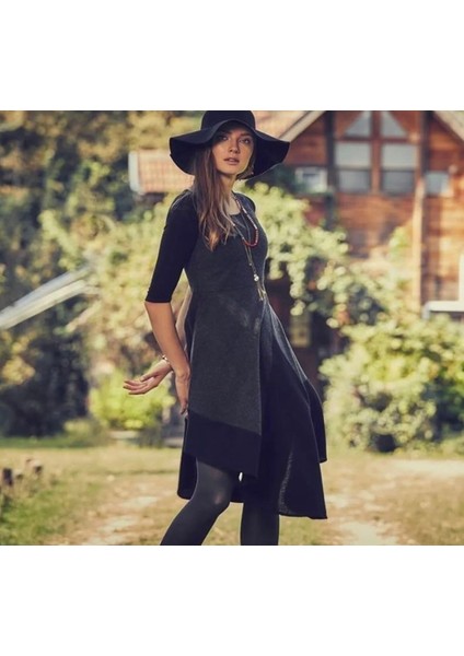 Lacivert Kolsuz Asimetrik Elbise