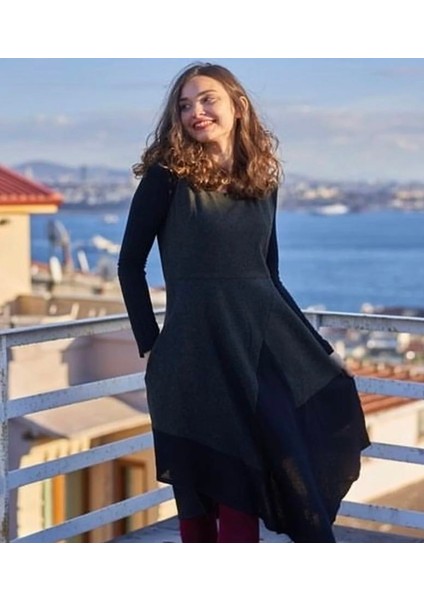 Lacivert Kolsuz Asimetrik Elbise fiyatları