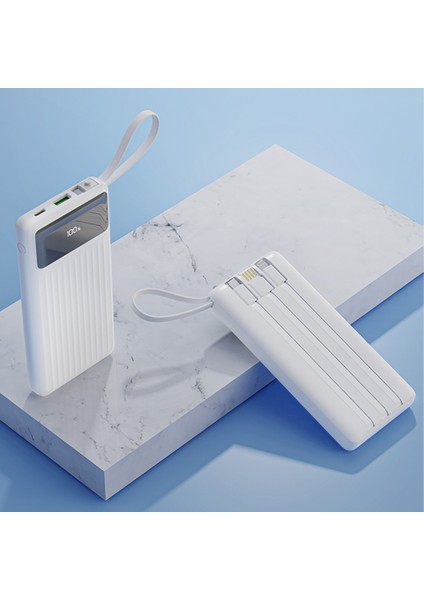 P80 Pro Pd 22.5W 20000 Mah. Dijital Ekran Göstergeli Dahili Kablolu Power Bank Beyaz