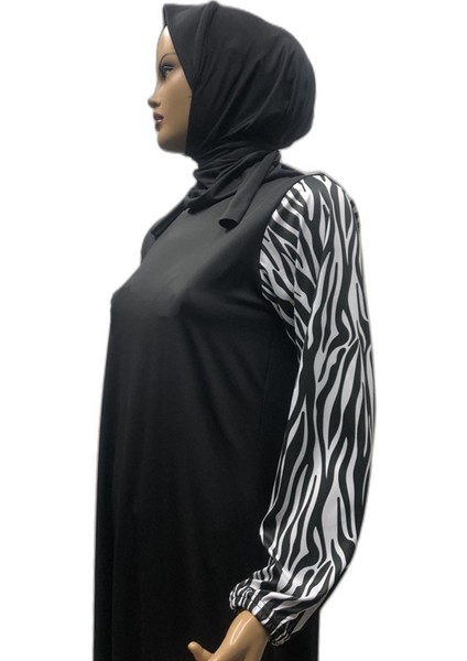 Kadin Tesettur Giyim Tesettur Mayo Hasema Zebra Desenli Siyah-Beyaz fırsatları