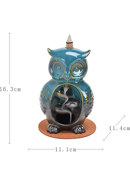 Baykuş Tasarımlı Geri Akışlı Tütsülük 16*11*11*cm - 3 Adet Tütsü Hediyeli