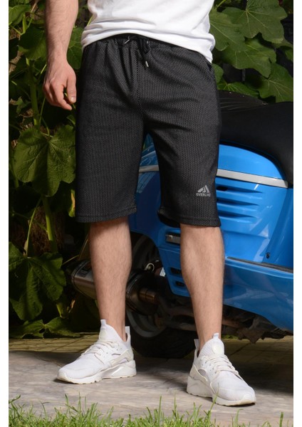 Erkek Siyah Diz Boy Petek Kumaş Ipli Lastikli Bermuda Şort 23ESRTKOKO
