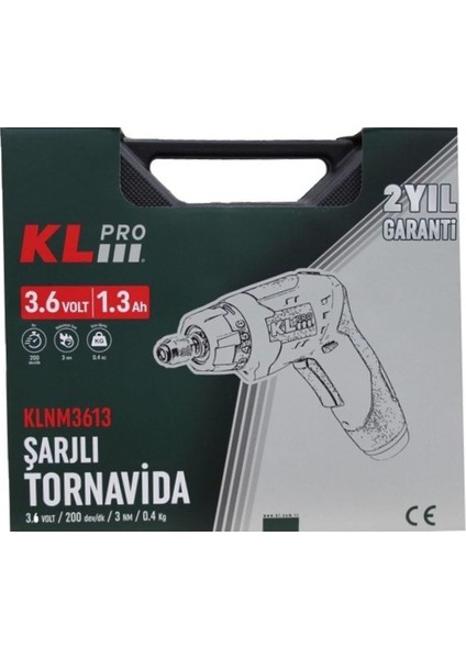 KLNM3613 3.6VOLT /1,3AH Li-Ion Şarjlı Tornavida 45 Parça Vidalama Ucu