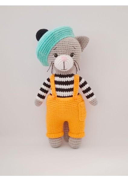 Turuncu Ressam Kedi Amigurumi Organik Oyuncak