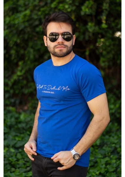 Erkek Mavi El Yazısı Imza Baskı Kısa Kollu Bisiklet Yaka Erkek T-Shirt 22ETSHEYAZ modelleri