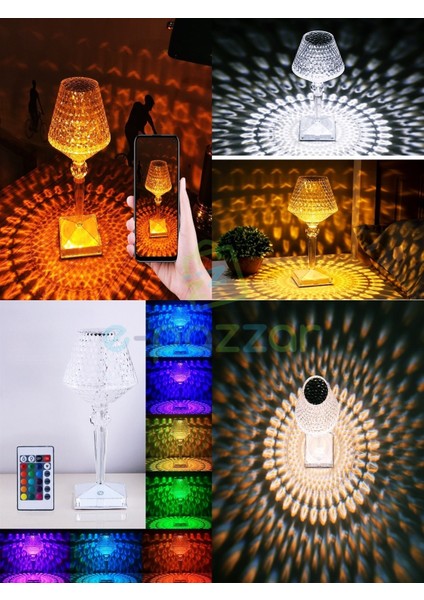 16 Renk 4 Mod Diamond Aydınlatma Masa Lambası Kristal Abajur Dokunmatik & Kumandalı USB Şarjlı