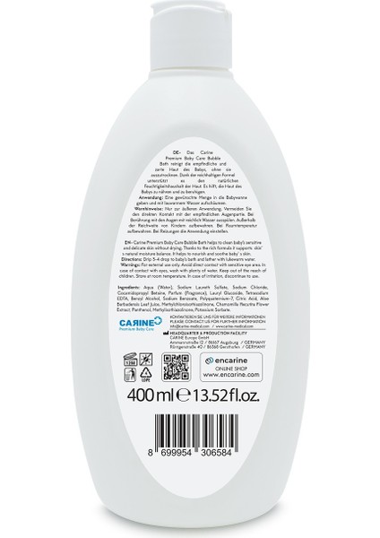 Carıne Bebek Banyo Köpüğü 400 ml