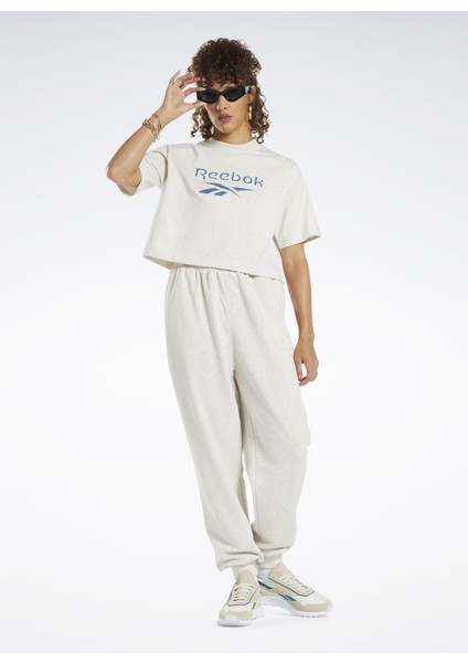 Yuvarlak Yaka Düz Ekru Kadın T-Shirt IC8094 cl Ae Bıg Logo Crop fiyatları