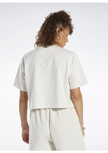 Yuvarlak Yaka Düz Ekru Kadın T-Shirt IC8094 cl Ae Bıg Logo Crop modelleri