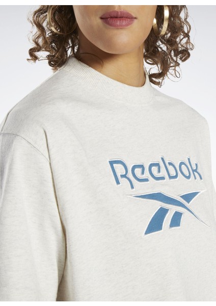 Yuvarlak Yaka Düz Ekru Kadın T-Shirt IC8094 cl Ae Bıg Logo Crop fırsatları