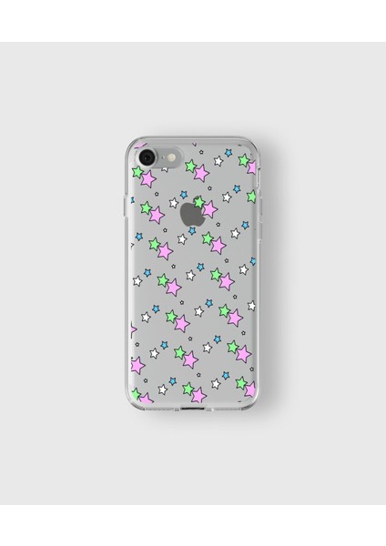 Apple iPhone 7 Plus / 8 Plus Uyumlu Renkli Yıldızlar Tasarımlı Şeffaf Kılıf