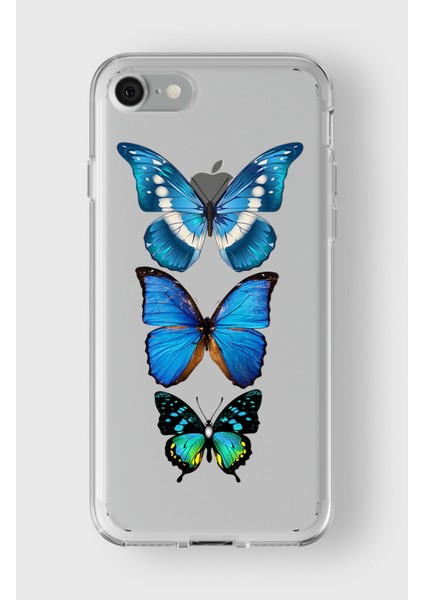 Apple iPhone 7 Plus / 8 Plus Uyumlu Renkli Kelebekler Tasarımlı Premium Şeffaf Kılıf