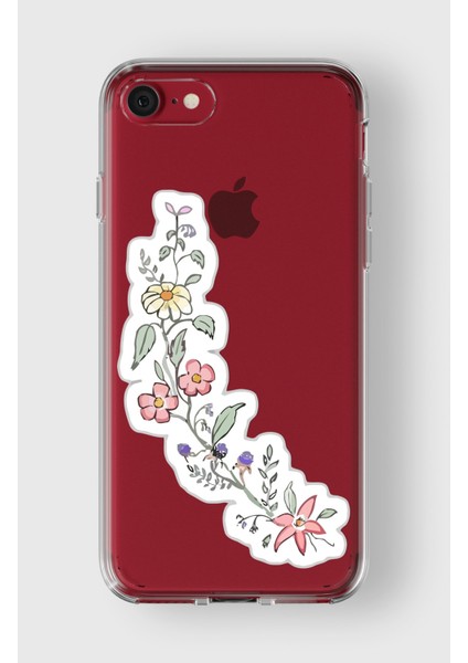 Apple iPhone 7 Plus / 8 Plus Uyumlu Çiçek Sticker Tasarımlı Premium Şeffaf Kılıf