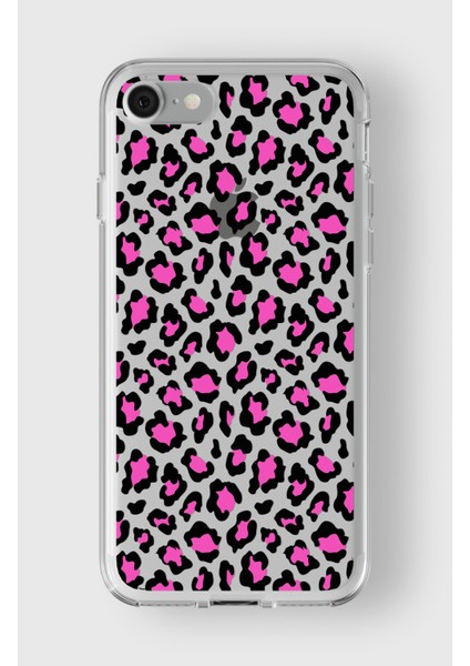 Apple iPhone 7 Plus / 8 Plus Uyumlu Pembe Leopar Tasarımlı Premium Şeffaf Kılıf