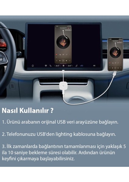 iPhone iPad Carplay ve Youtube Screen Mirror Aktarım Adaptörü