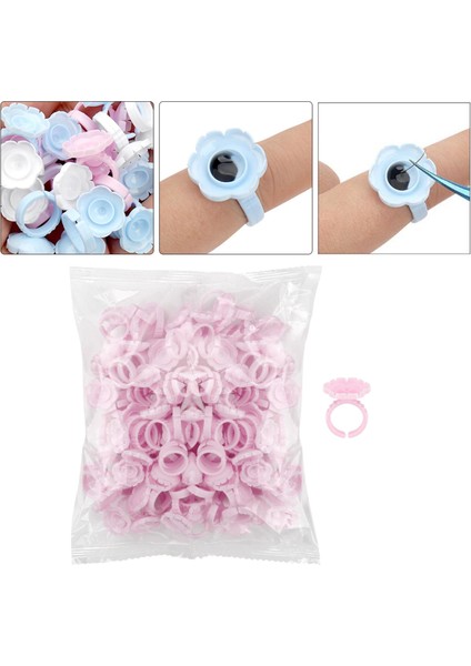 100 Paket Tek Kullanımlık Kirpik Tutkal Halkaları Çiçek Kirpik Malzemeleri (Yurt Dışından)