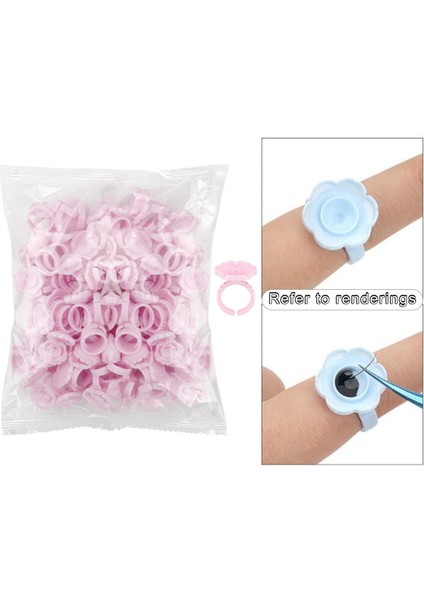 100 Paket Tek Kullanımlık Kirpik Tutkal Halkaları Çiçek Kirpik Malzemeleri (Yurt Dışından)
