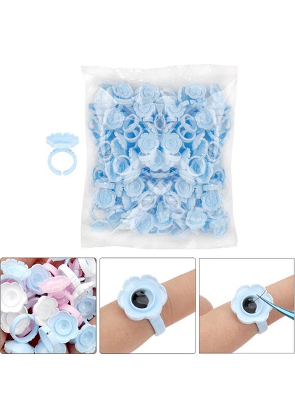 100 Paket Tek Kullanımlık Kirpik Tutkal Halkaları Çiçeği Kirpik (Yurt Dışından)