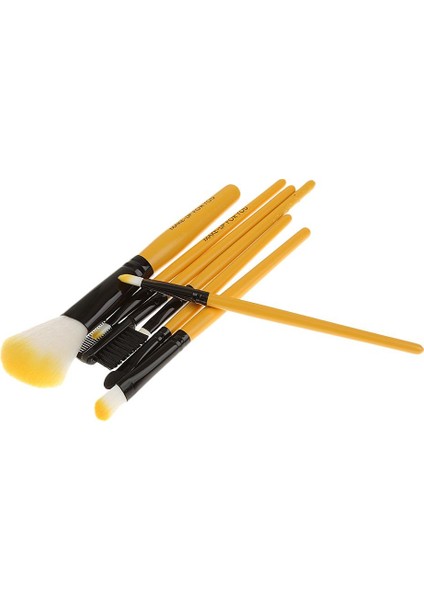Kadın Pro Yüz Makyaj Kozmetik Fırça Araçları Kıyafet Tarifi Allık Göz Farı Ruj Aplikatör Fırçası 7 Adet/set + Koruma Çantası Kılıfı Sarı (Yurt Dışından)