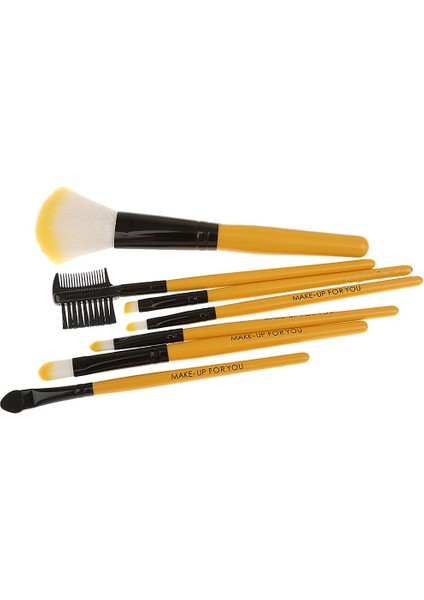 Kadın Pro Yüz Makyaj Kozmetik Fırça Araçları Kıyafet Tarifi Allık Göz Farı Ruj Aplikatör Fırçası 7 Adet/set + Koruma Çantası Kılıfı Sarı (Yurt Dışından)