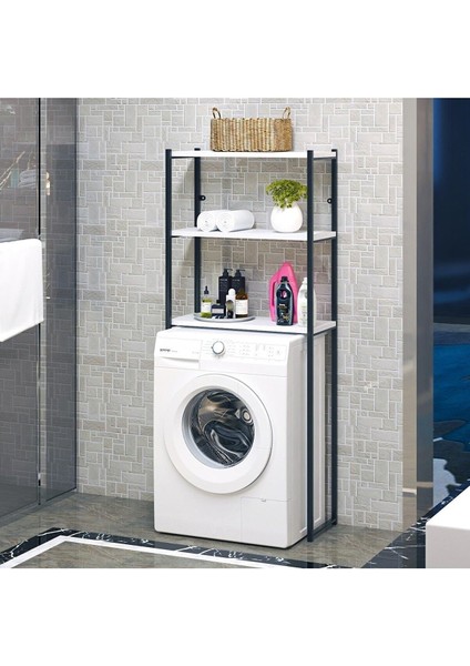 Beyaz Royal Çamaşır Makinası Üstü Düzenleyici Raf 3 Raflı Banyo Düzenleyici