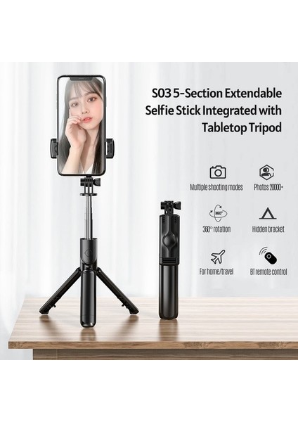Mini 5 Bölümlü Uzatılabilir Selfie Çubuğu - Siyah (Yurt Dışından) fiyatları