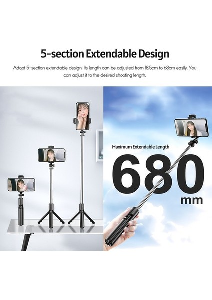 Mini 5 Bölümlü Uzatılabilir Selfie Çubuğu - Siyah (Yurt Dışından) fırsatları